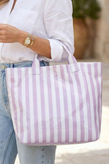 Blackish Green Glossy Striped Vinyl Large Tote Bag