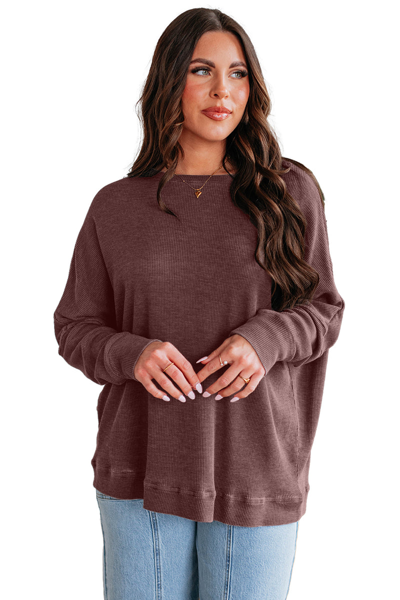 Mist Green Ribbed Plain Long Sleeve Loose Top