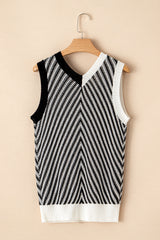 Black Contrast Chevron Knit V Neck Sweater Vest