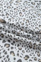 White Leopard Printed Color Block Patchwork V Neck Cap Sleeve Blouse