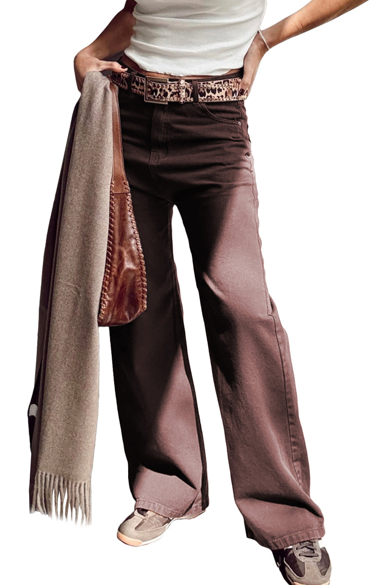 Red Dahlia Solid Color Loose Straight High Waist Jeans