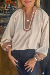 Jet Stream Colorblock Contrast V-neck Long Sleeve Blouse