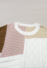 Cable-Knit Color Block Round Neck Sweater Vest