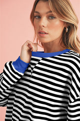 Green Stripe Contrast Edge Oversized Sweatshirt