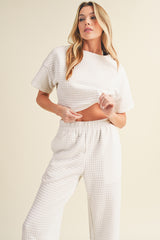 Rose Red Textured Cropped Tee and Jogger Pants Set
