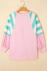 Bonbon Striped Colorblock Patchwork Raglan Sleeve Top