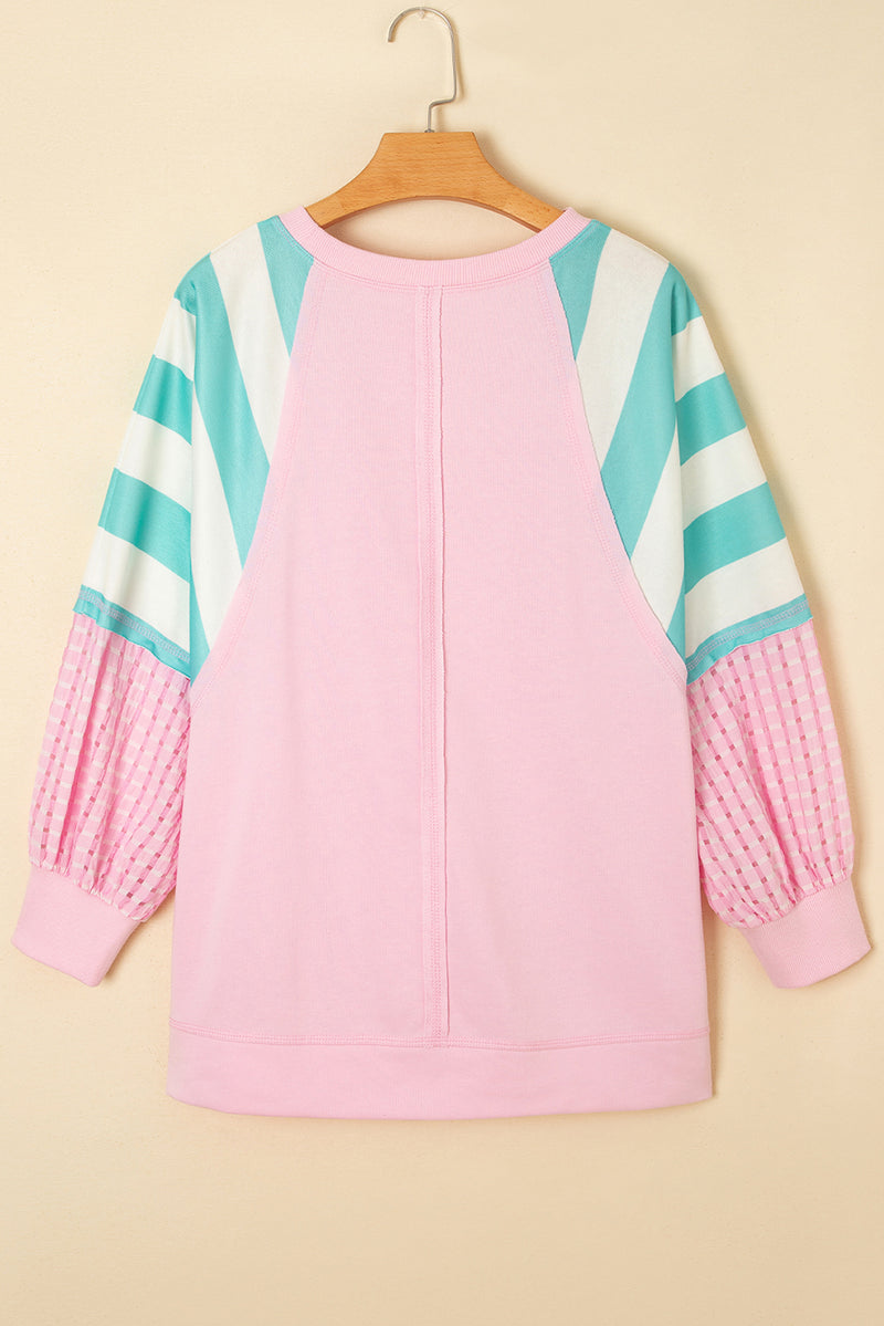 Bonbon Striped Colorblock Patchwork Raglan Sleeve Top