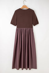 Black Short Sleeve Knit Top Patchwork Pleated Long Dress