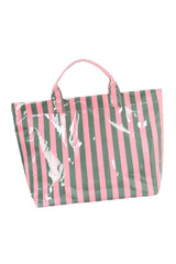 Blackish Green Glossy Striped Vinyl Large Tote Bag