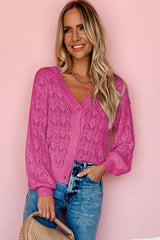 Rose Lightweight Buttoned Front Crochet Cardigan