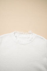 Beige Lace Sleeve Patchwork Faux Two-piece Fuzzy Sweater