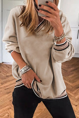 Parchment Varsity Contrast Trim V Neck Sweatshirt