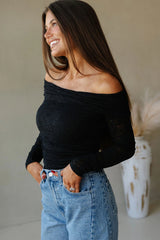 Black Off-shoulder Long Sleeve Slim Top