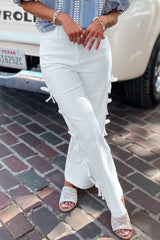 White Bowknot Side Detail Straight Leg Loose Jeans