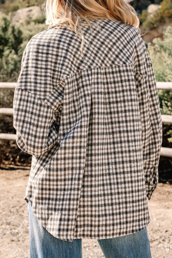 Green Contrast Corduroy Flap Pocket Patchwork Plaid Shacket