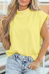 Mint Green Solid Color High Neck Cap Sleeve Loose Top
