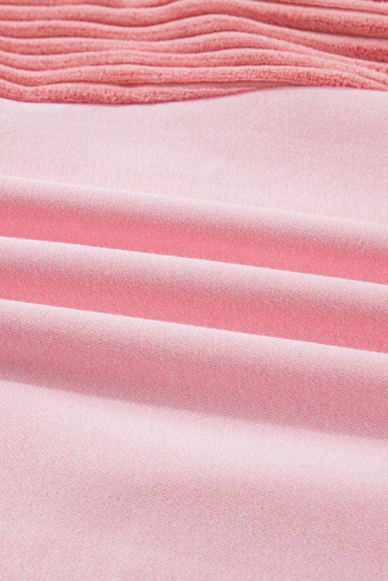 Light Pink Sequin Nutcracker Textured Sleeve Patchwork Sweatshirt