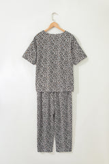 White Leopard High-Low Loose Tee Ankle Length Pants Set