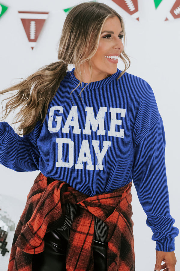 Bluing Corded GAME DAY Graphic Long Sleeve Top