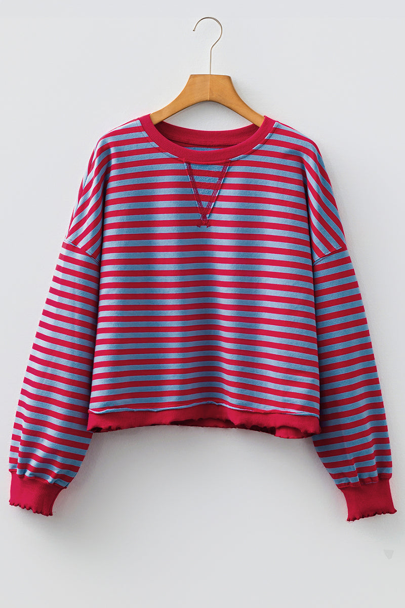 Green Stripe Exposed Seam Contrast Ribbed Trim Oversize Sweatshirt
