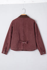 Coffee Corduroy Collar Zipped Front Denim Jacket