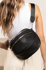 Black PU Leather Double Zipper Crossbody Bag