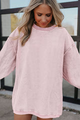 Light Pink Plain Drop Sleeve Crinkle Rib Oversized Sweatshirt