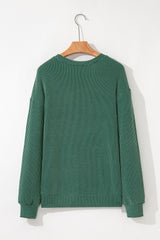 Blackish Green Twisted Rib Merry Letter Graphic Loose Long Sleeve Top