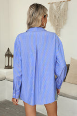 Green Stripe Button Up Oversized Casual Shirt