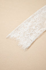 Beige Lace Sleeve Patchwork Faux Two-piece Fuzzy Sweater