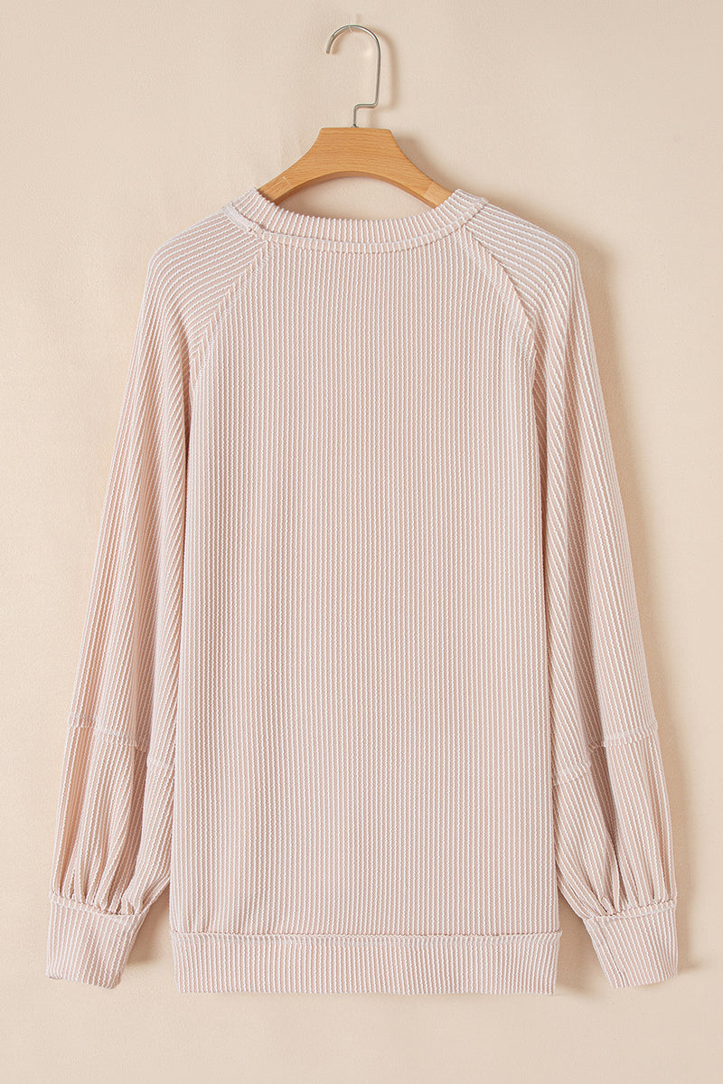 Jet Stream Corded Lantern Sleeve Pullover and Ruffle Mini Skirt Set