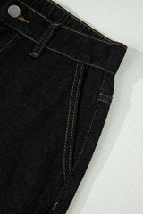 Navy Blue Embroidered Scalloped Trim Relaxed Denim Shorts