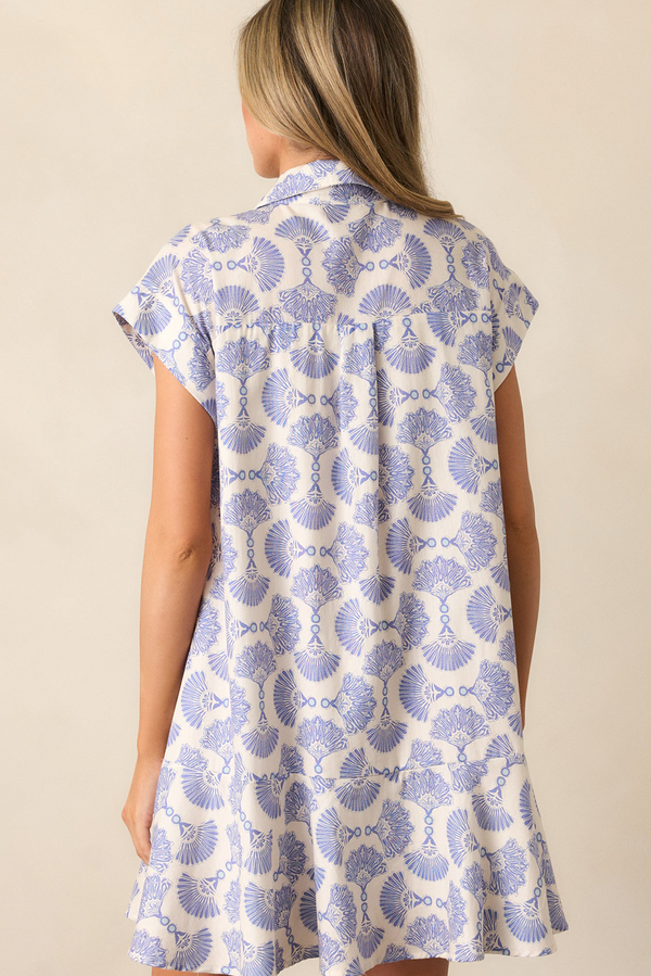 Sky Blue Abstract Print Collared Mini Dress