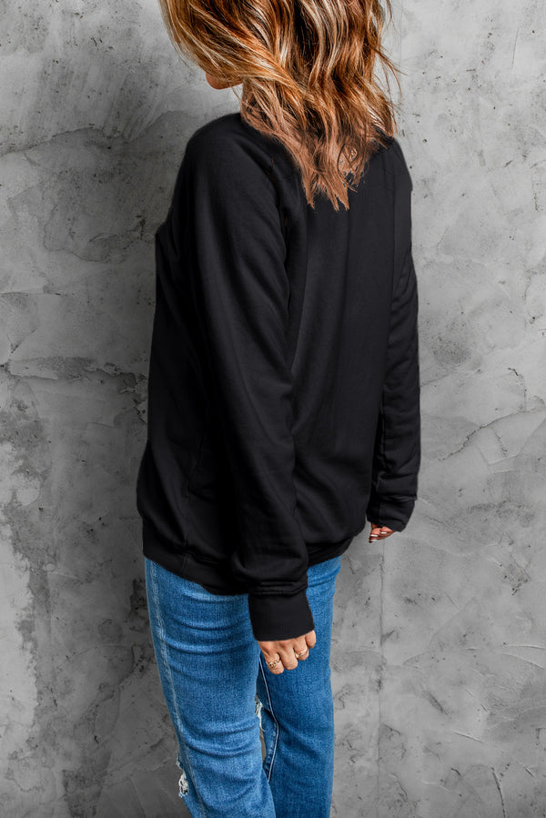Black Candy Cane Patch Application Christmas Holiday Sweatshirt
