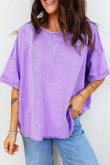 Lavendula Mineral Wash Drop Shoulder Raw Edge Loose Tee