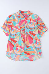 Multicolor Abstract Print Half Batwing Sleeve Loose Shirt