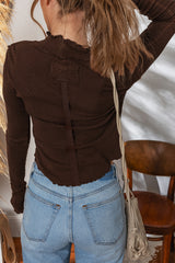 Cinnamon Lettuce Trim Plain Long Sleeve Top
