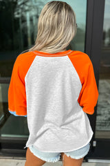 Light Grey Thanksgiving Turkey Graphic Sequins Patch Color Block Raglan Sleeve Top