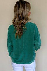 Bright Pink Notched Neck Exposed Seam Drop Shoulder Sweatshirt