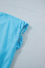 Green Solid Color Puffy Loose Top Drawstring Shorts 2pcs Outfit