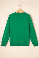 Dark Green Sequin Letter Graphic Father Christmas Patched Sleeve Drop Shoulder Sweatshirt