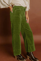 Vineyard Green Corduroy Solid Color High Waist Wide Leg Pants