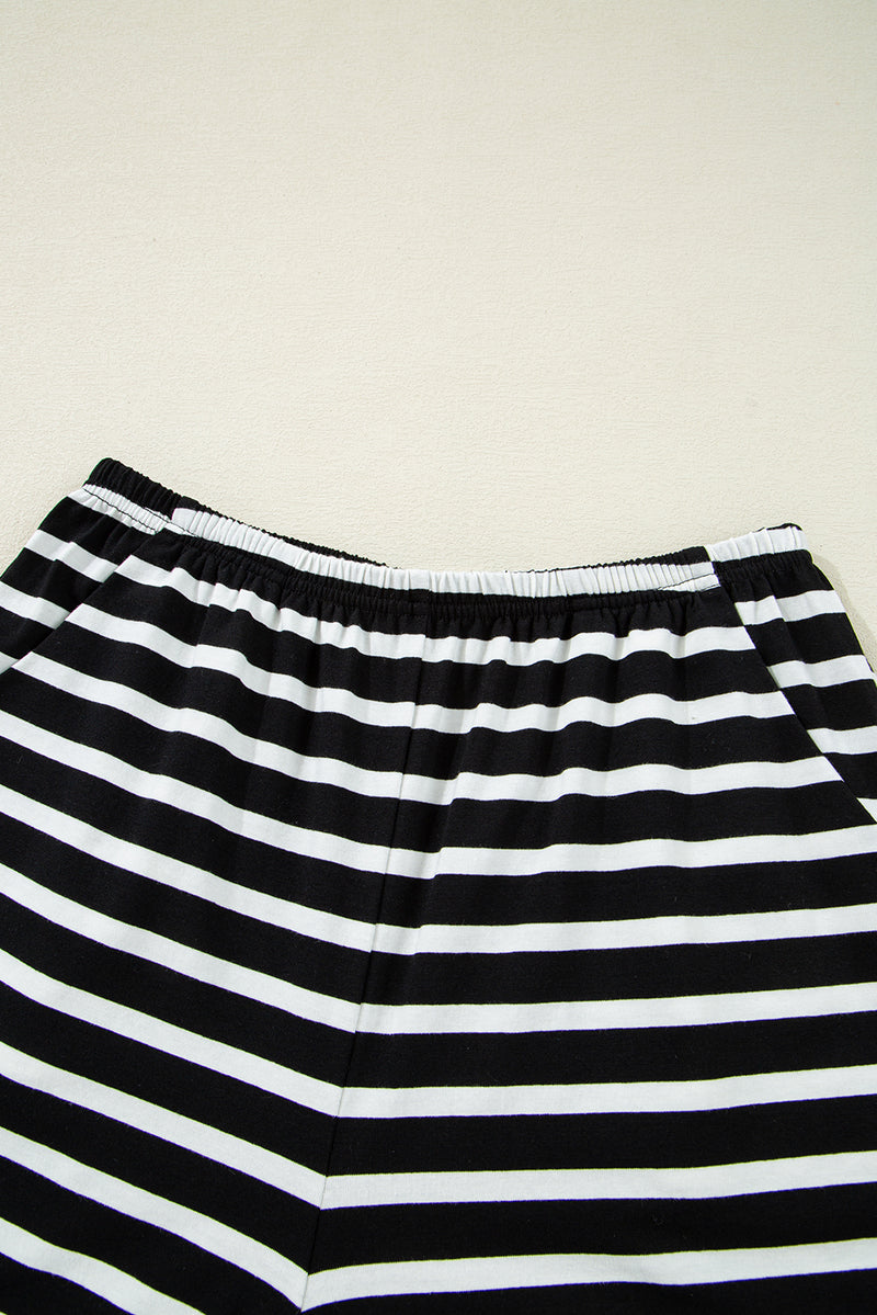 Black White Striped Short Sleeve Tee and Shorts Set
