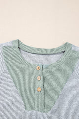 Jet Stream Contrast Ribbed Loose Fit Henley Top