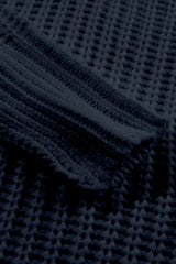 Black Ribbed Knit Drop Sleeve Round Neck Sweater