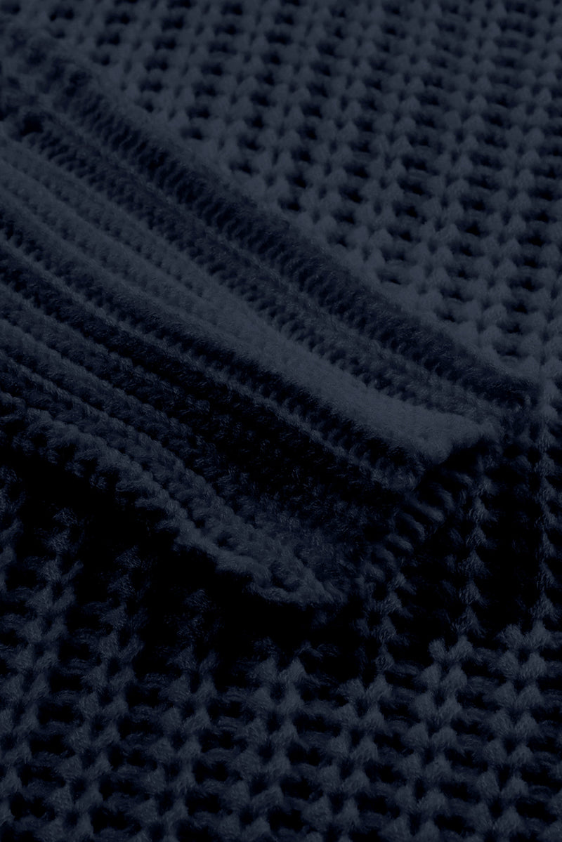 Black Ribbed Knit Drop Sleeve Round Neck Sweater