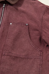 Coffee Corduroy Collar Zipped Front Denim Jacket