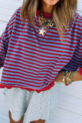 Green Stripe Exposed Seam Contrast Ribbed Trim Oversize Sweatshirt