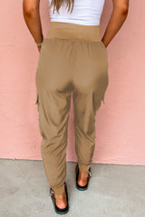 Camel Elastic High Waist Pocketed Cargo Jogger Pants