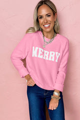 White MERRY Letter Pattern Christmas Raglan Sleeve Sweater